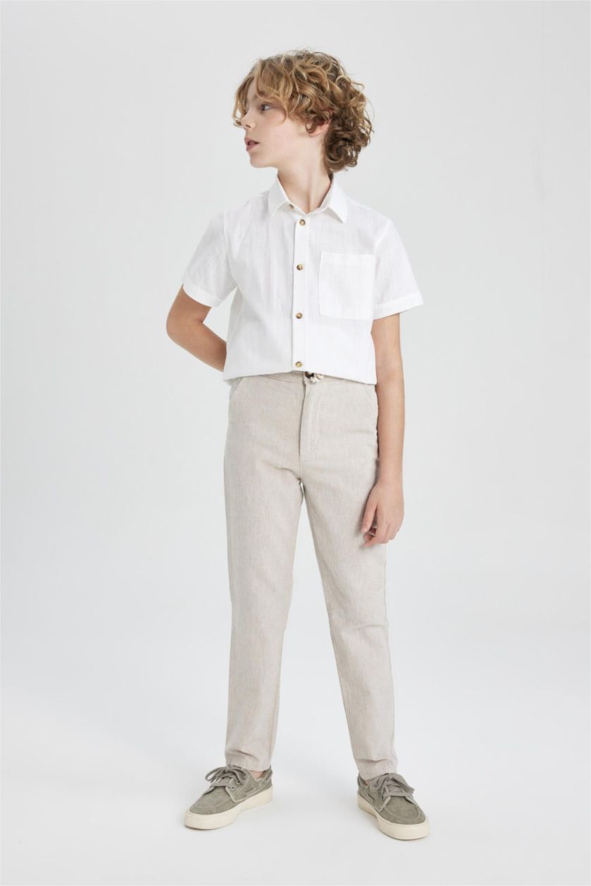 BOYS & TEENS Beige Boy Regular Fit Standard Leg Linen Look Trousers