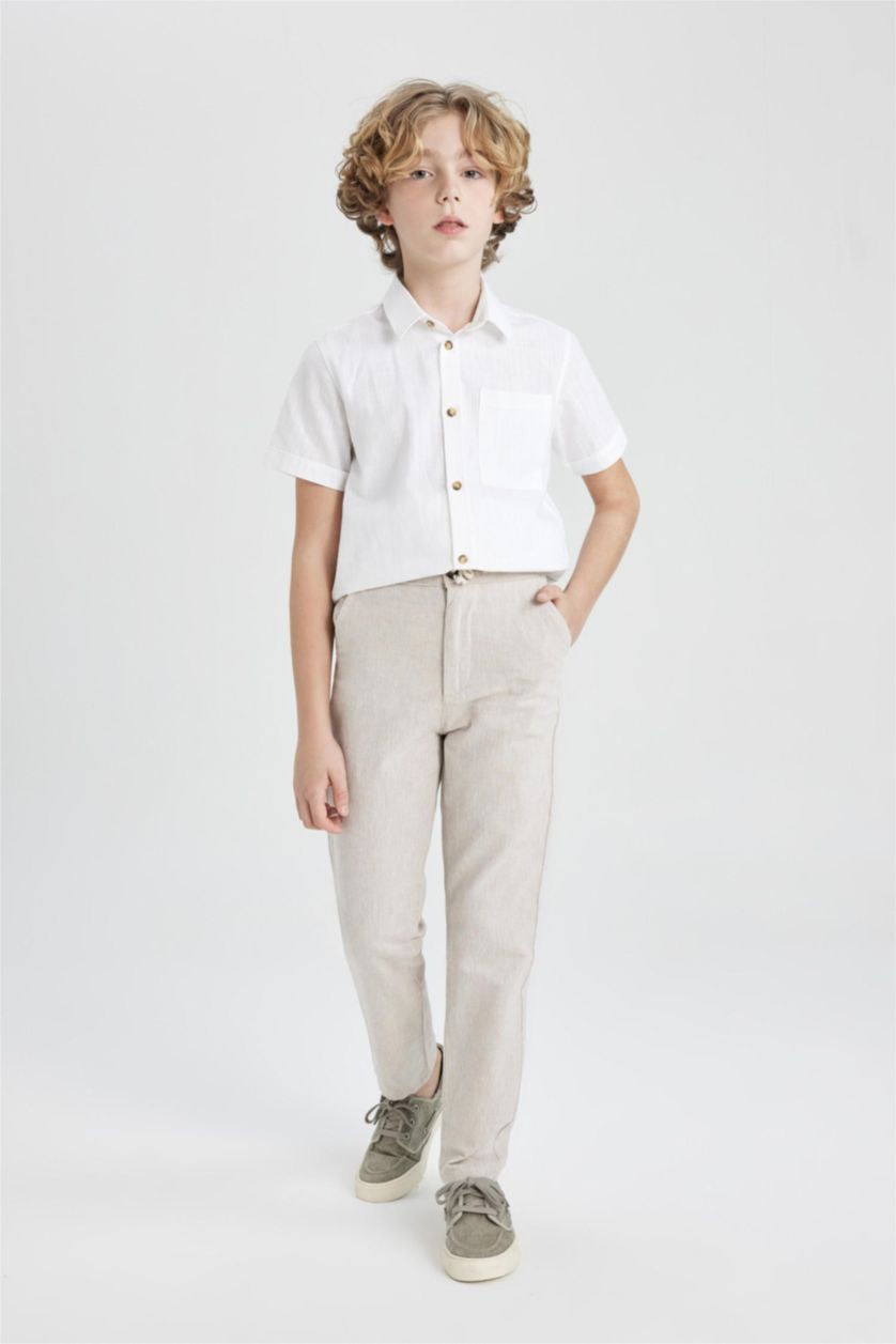 BOYS & TEENS Beige Boy Regular Fit Standard Leg Linen Look Trousers