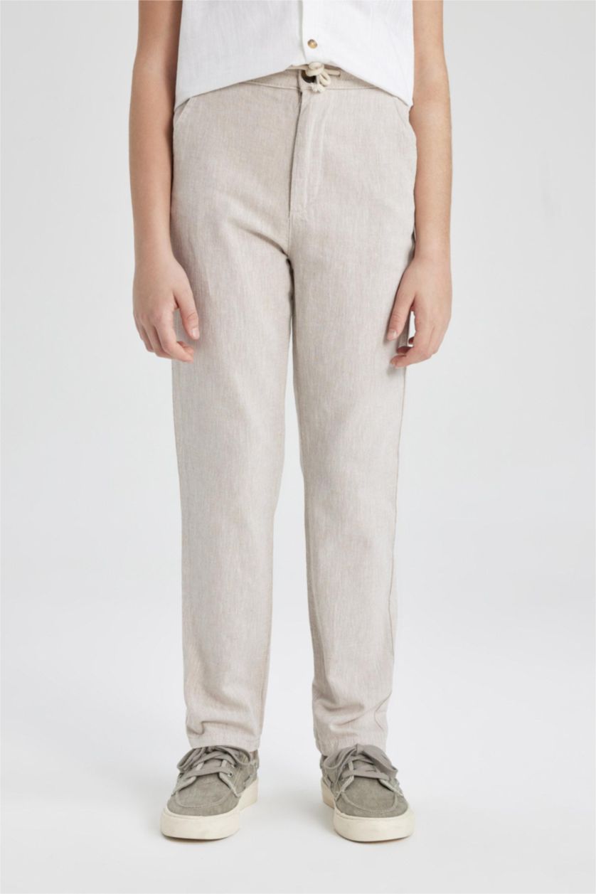 BOYS & TEENS Beige Boy Regular Fit Standard Leg Linen Look Trousers