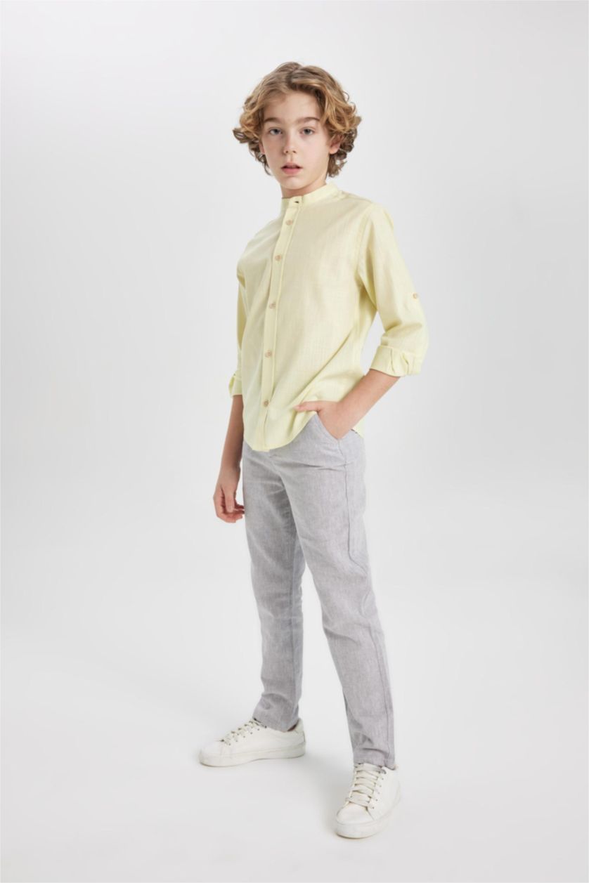 BOYS & TEENS Light Grey Boy Regular Fit Standard Leg Linen Look Trousers