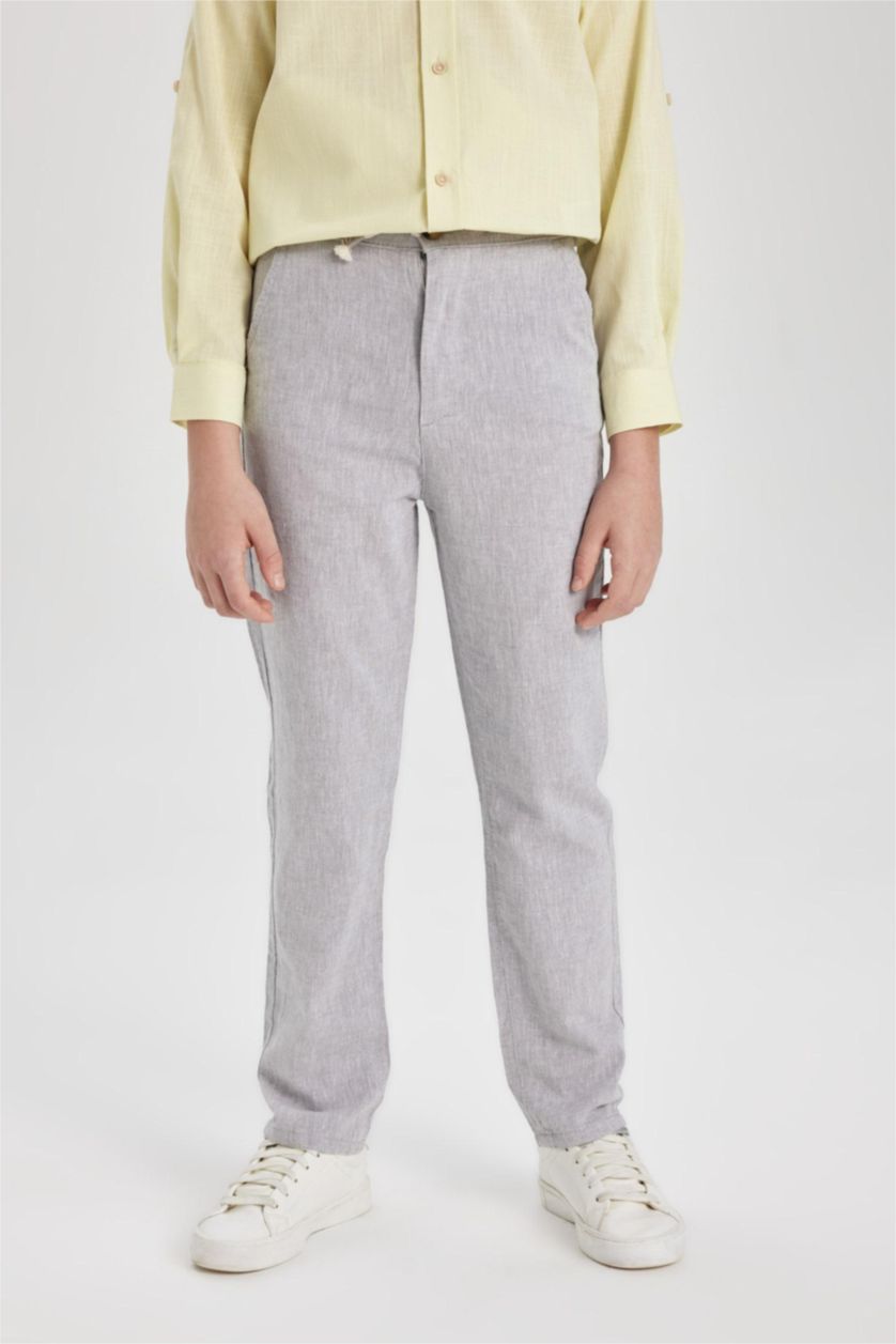 BOYS & TEENS Light Grey Boy Regular Fit Standard Leg Linen Look Trousers