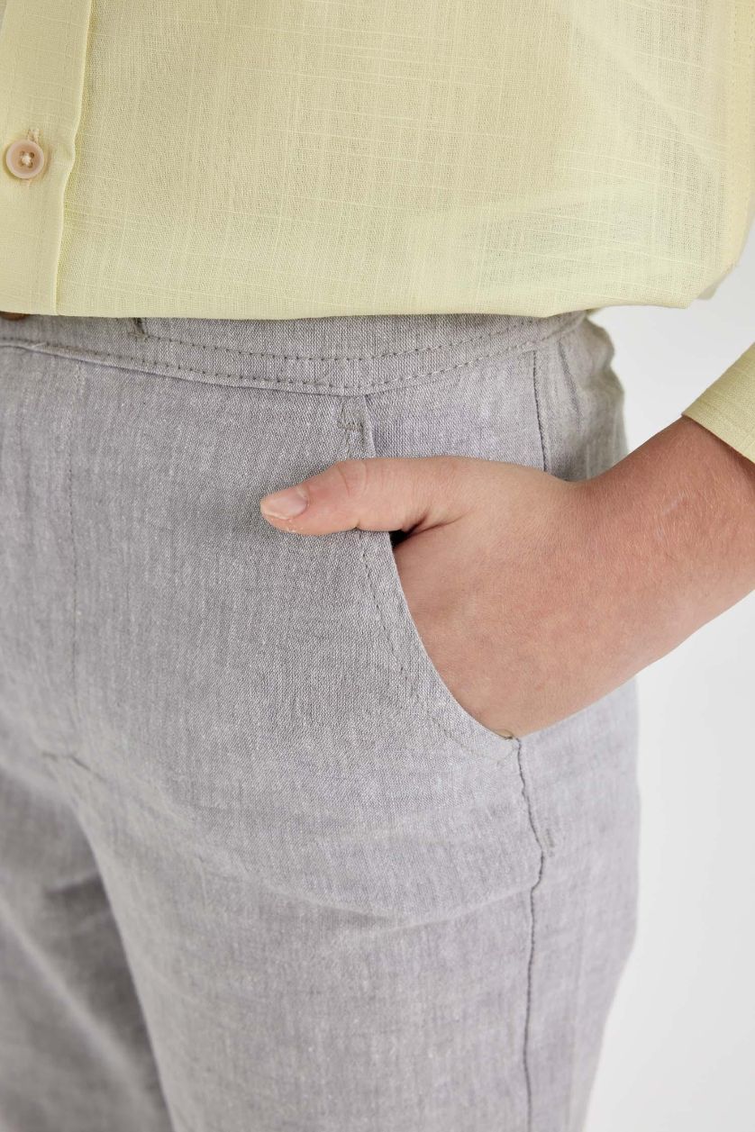 BOYS & TEENS Light Grey Boy Regular Fit Standard Leg Linen Look Trousers