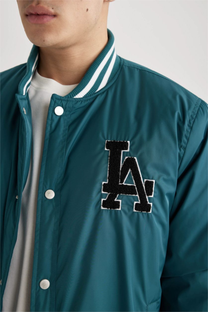 MAN Dark Green Regular Fit College Collar Bomber Jacket