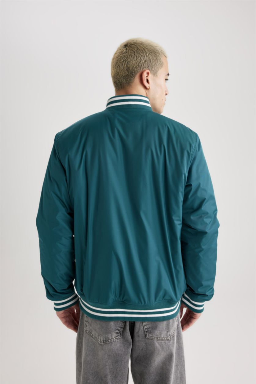 MAN Dark Green Regular Fit College Collar Bomber Jacket