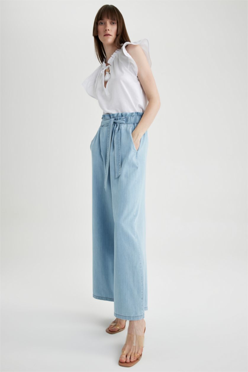 FEMME BLEU Clair Culotte Jean Crop Fit Pantalon