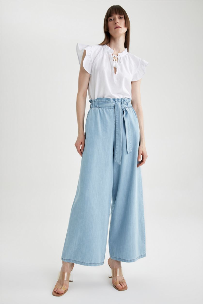 FEMME BLEU Clair Culotte Jean Crop Fit Pantalon
