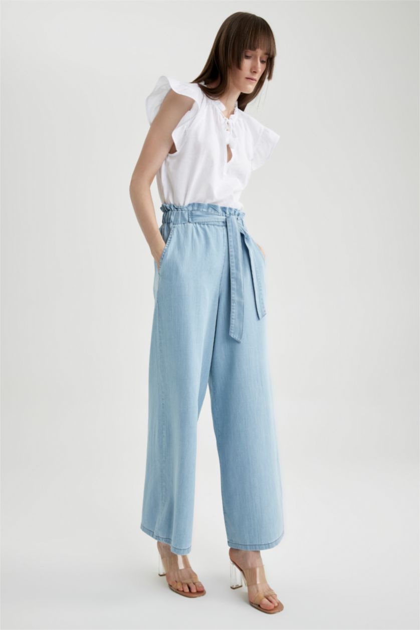 FEMME BLEU Clair Culotte Jean Crop Fit Pantalon