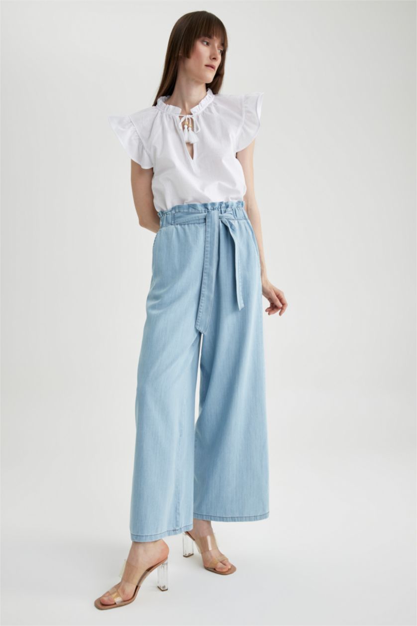 FEMME BLEU Clair Culotte Jean Crop Fit Pantalon