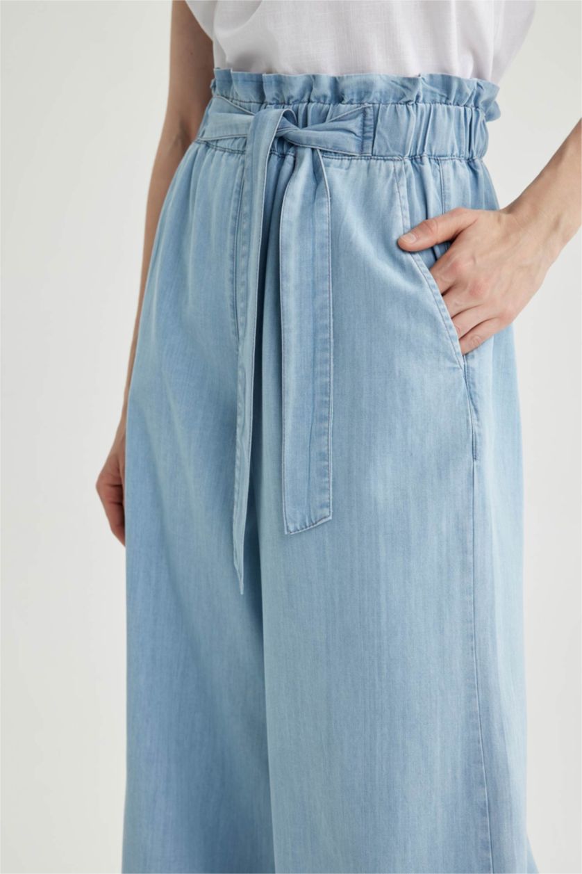 FEMME BLEU Clair Culotte Jean Crop Fit Pantalon