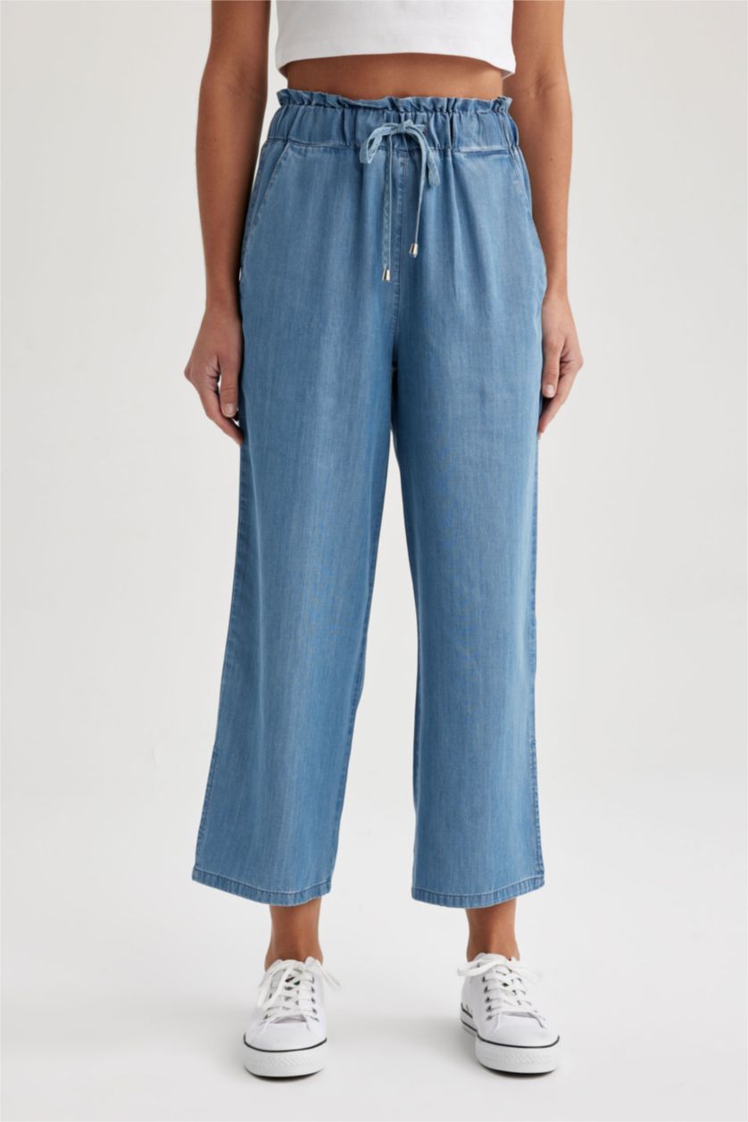 WOMAN Light Blue Culotte High Waist Slit Culotte Jeans