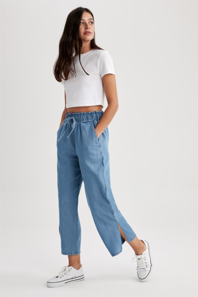 WOMAN Light Blue Culotte High Waist Slit Culotte Jeans