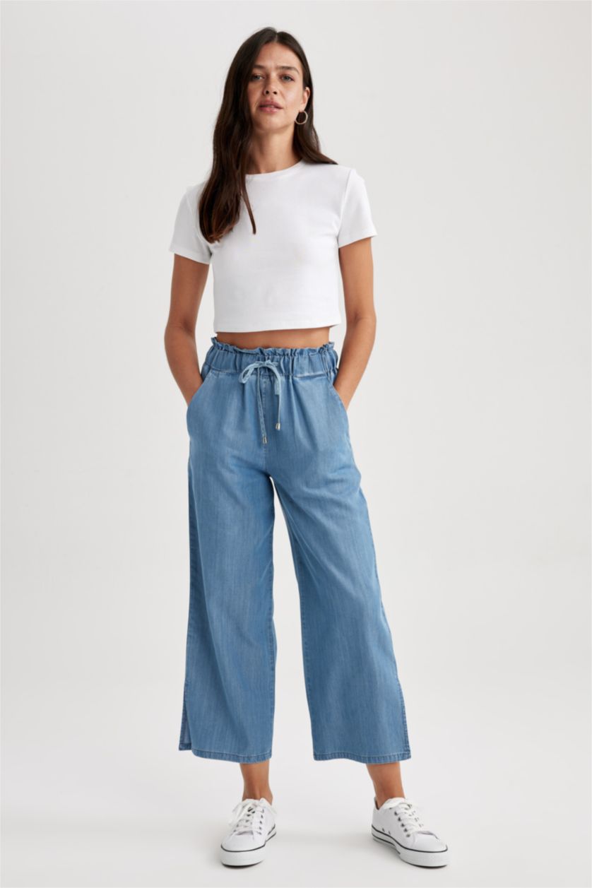 WOMAN Light Blue Culotte High Waist Slit Culotte Jeans
