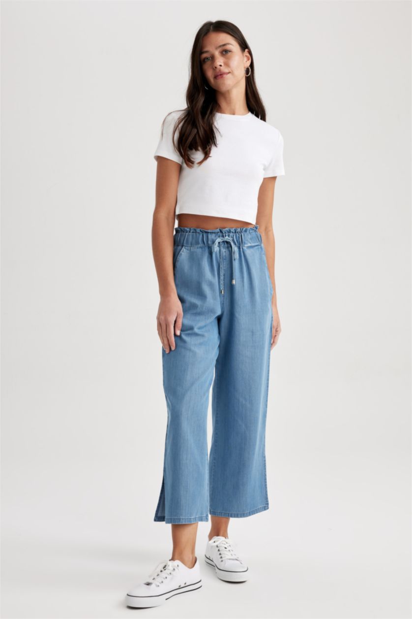 WOMAN Light Blue Culotte High Waist Slit Culotte Jeans