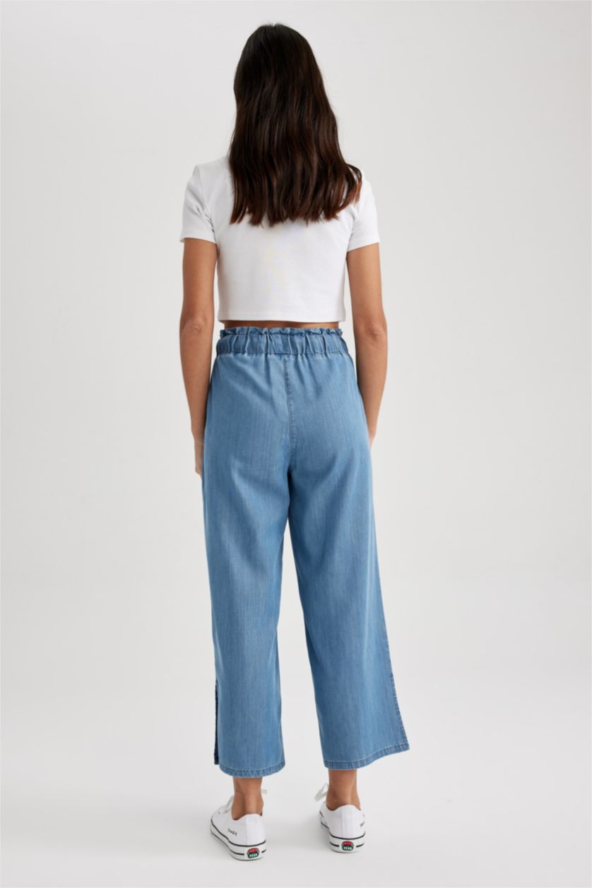 WOMAN Light Blue Culotte High Waist Slit Culotte Jeans