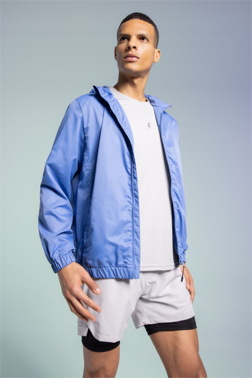 Erkek Koyu Mavi Slim Fit Kapüşonlu Ceket Mont