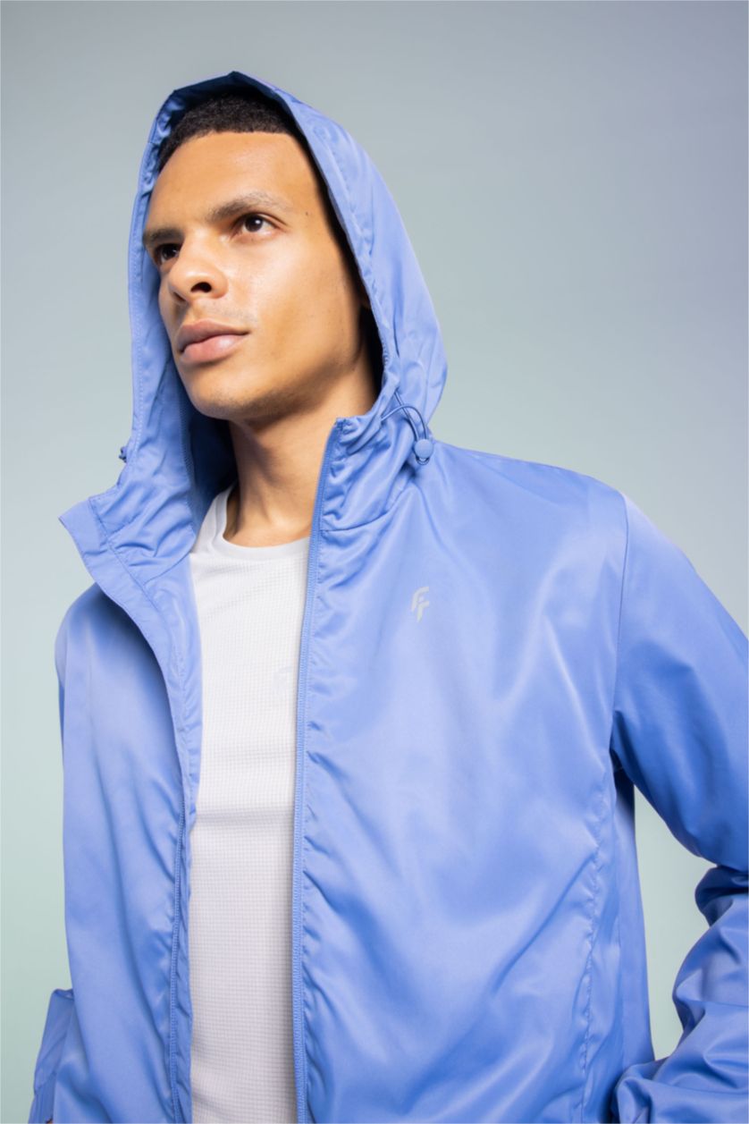 Erkek Koyu Mavi Slim Fit Kapüşonlu Ceket Mont