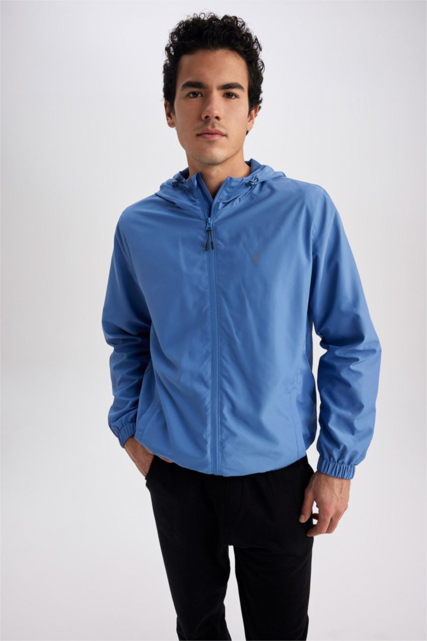 Erkek Koyu Mavi Slim Fit Kapüşonlu Ceket Mont