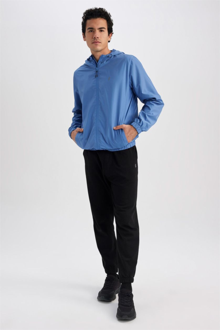 Erkek Koyu Mavi Slim Fit Kapüşonlu Ceket Mont