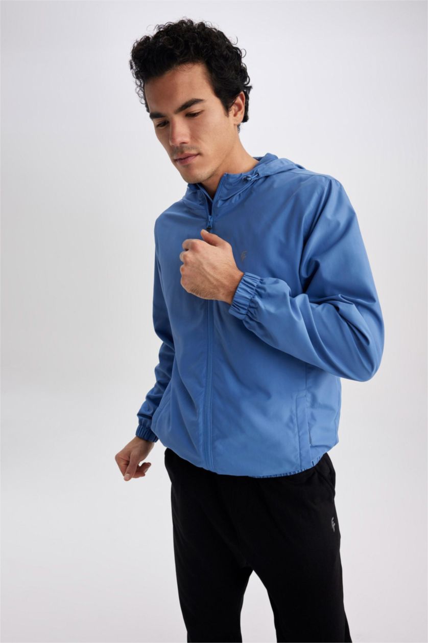 Erkek Koyu Mavi Slim Fit Kapüşonlu Ceket Mont
