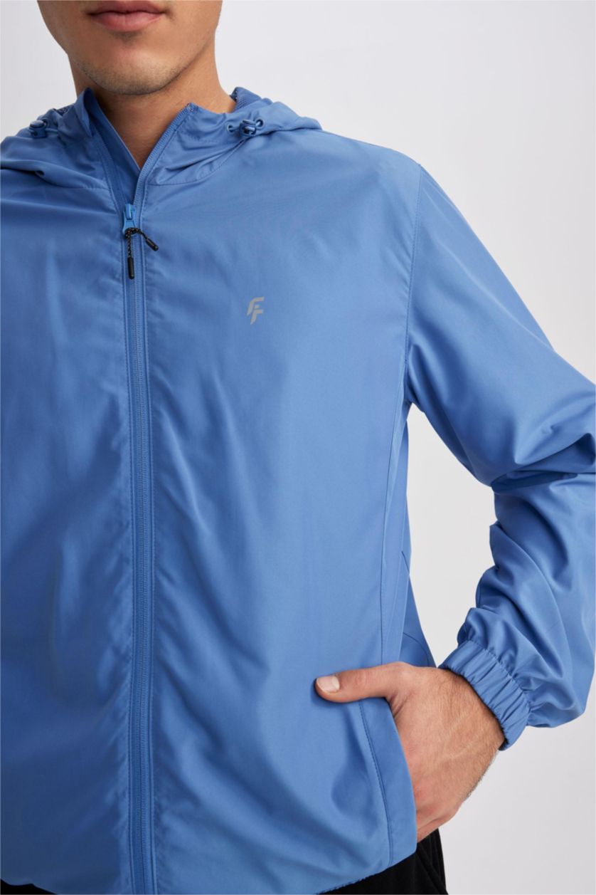 Erkek Koyu Mavi Slim Fit Kapüşonlu Ceket Mont