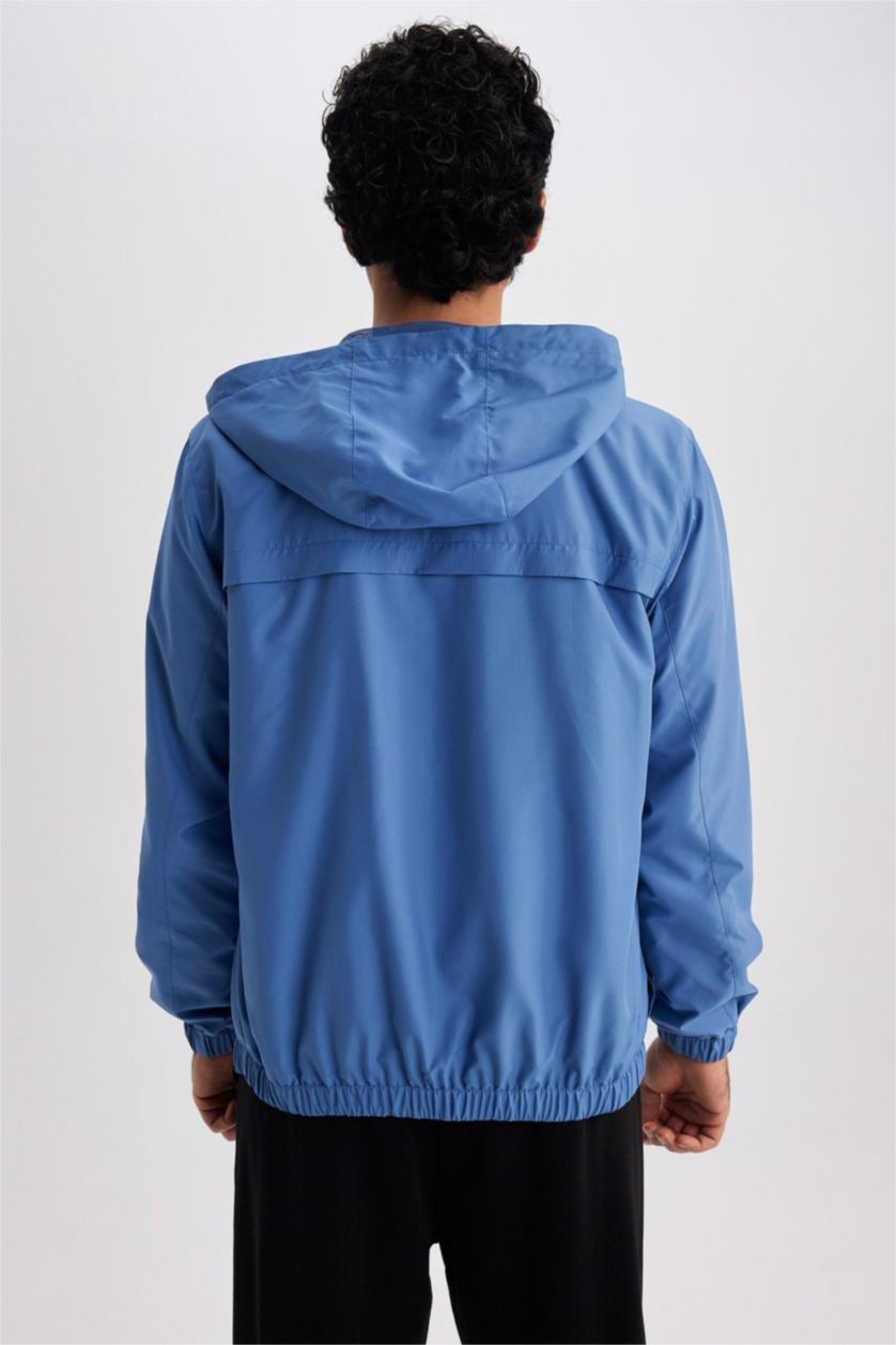 Erkek Koyu Mavi Slim Fit Kapüşonlu Ceket Mont