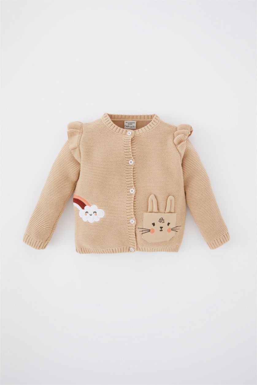 BÉBÉ FILLE Beige Cardigan En Tricot Acrylique À Motif Animalier Pour Bébé Fille