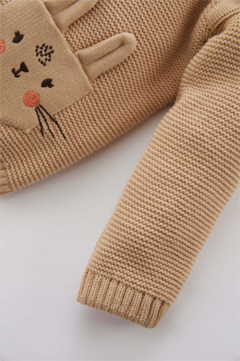 BÉBÉ FILLE Beige Cardigan En Tricot Acrylique À Motif Animalier Pour Bébé Fille