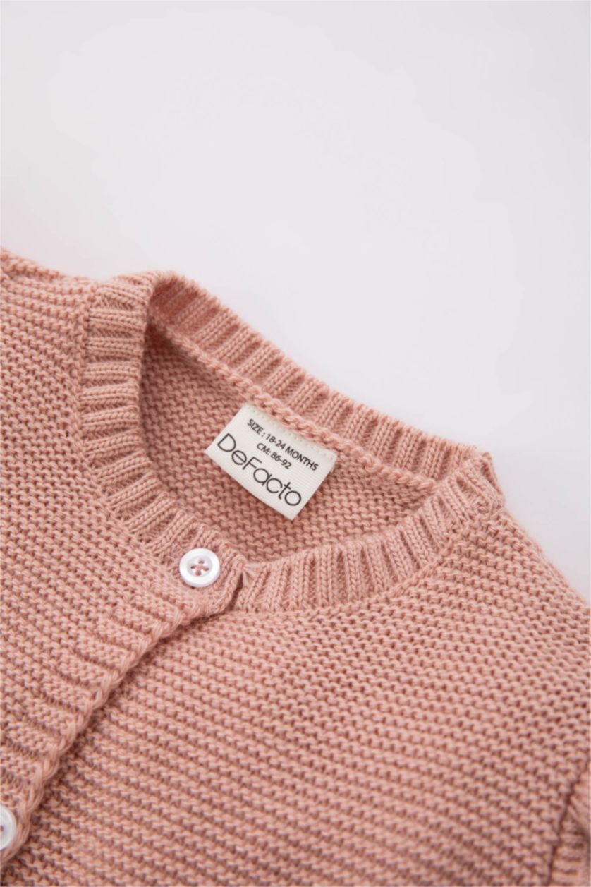 طفلة صغيرة وردي غامق كارديجان مطبوع قصة عادية وياقة مستديرة