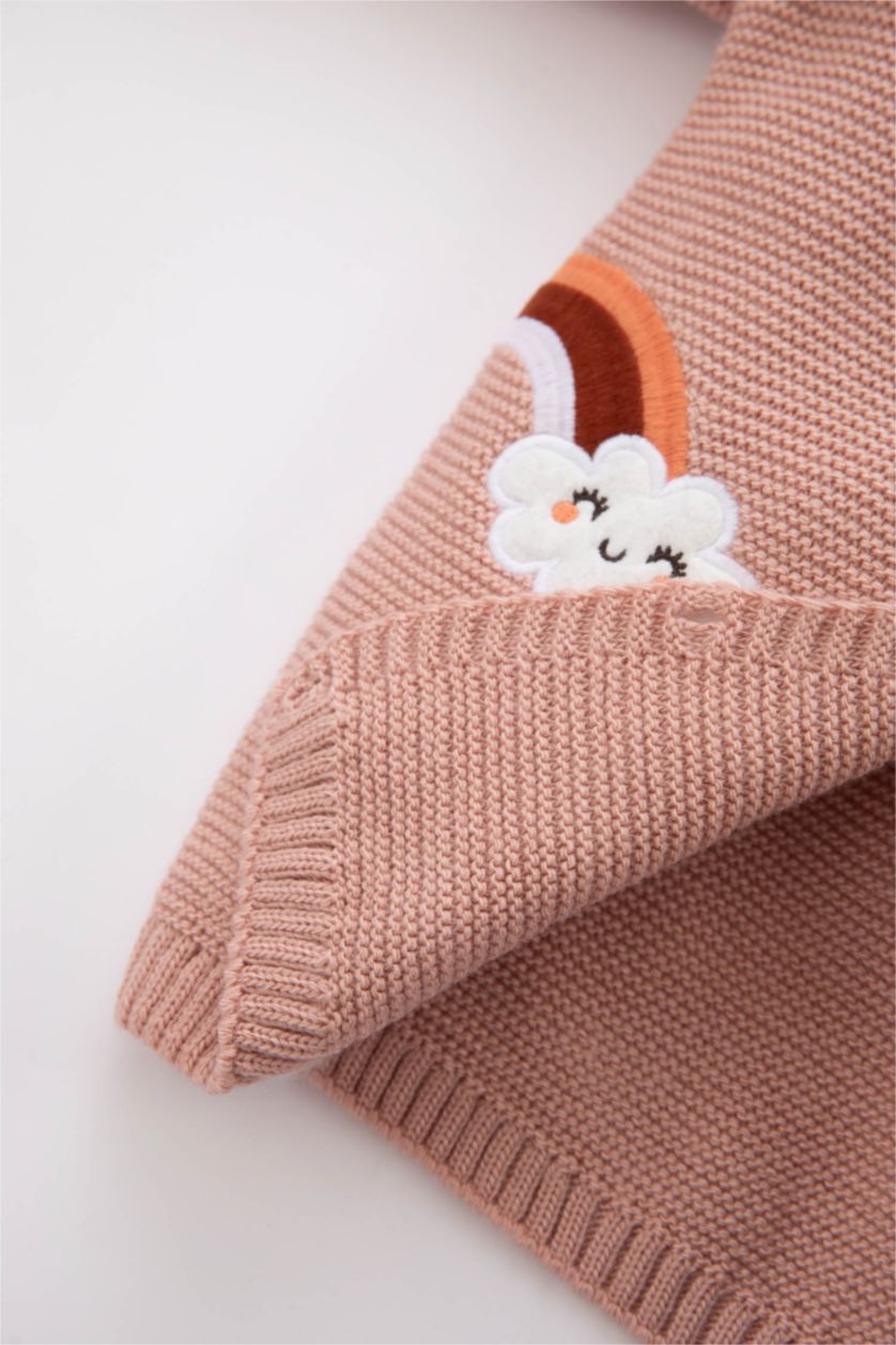 طفلة صغيرة وردي غامق كارديجان مطبوع قصة عادية وياقة مستديرة