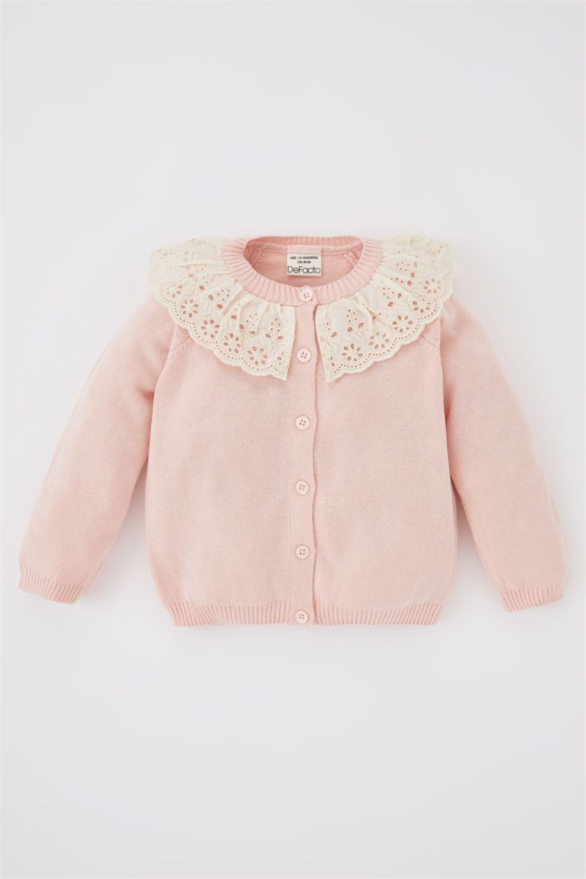 Kız Bebek Pembe Dantel Yaka Pamuk Akrilik Hırka Kız Bebek