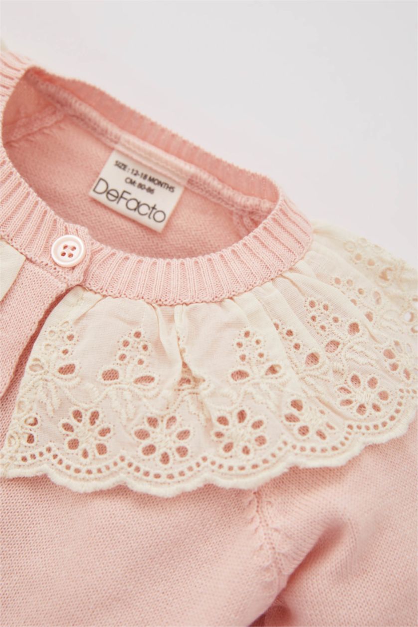 Kız Bebek Pembe Dantel Yaka Pamuk Akrilik Hırka Kız Bebek