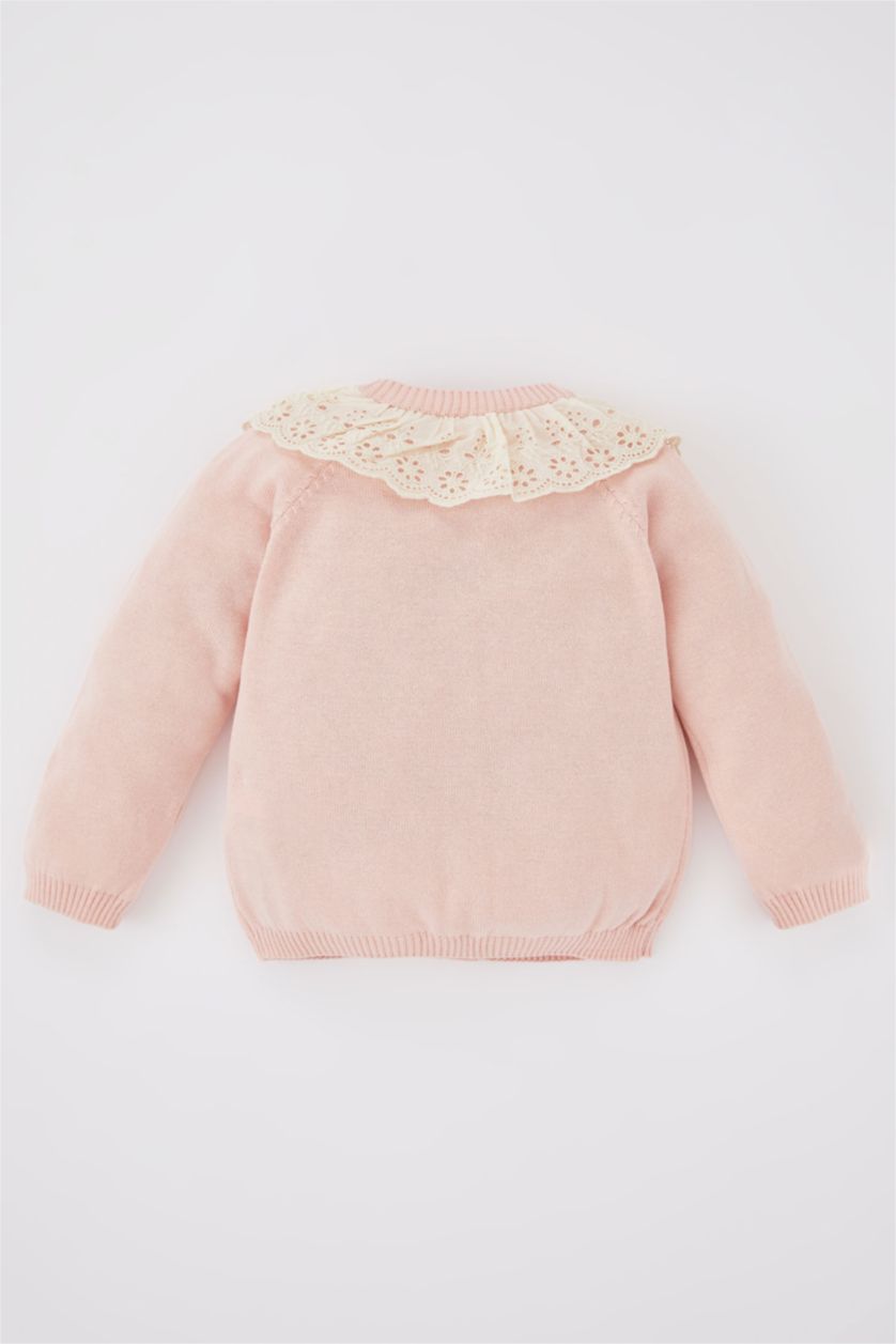 Kız Bebek Pembe Dantel Yaka Pamuk Akrilik Hırka Kız Bebek