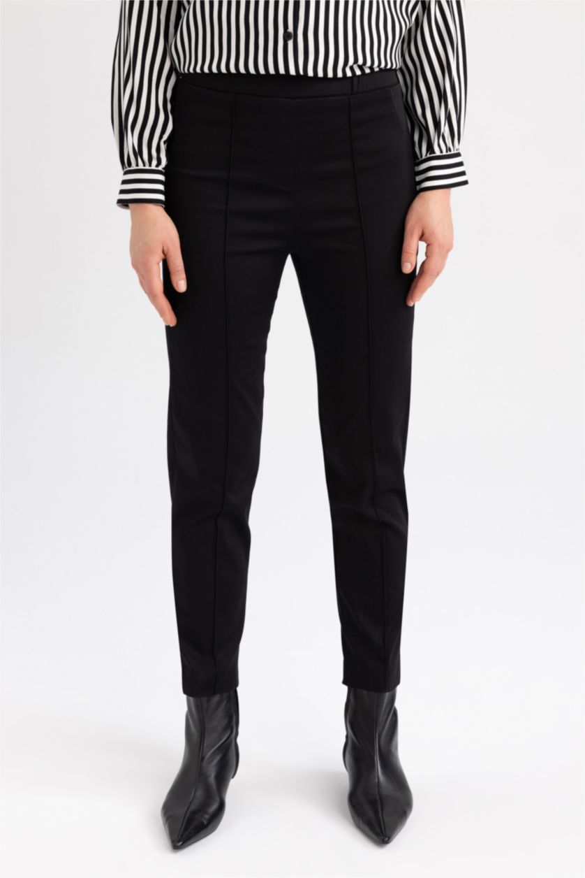 WOMAN Black Slim Fit Ribbed Trousers