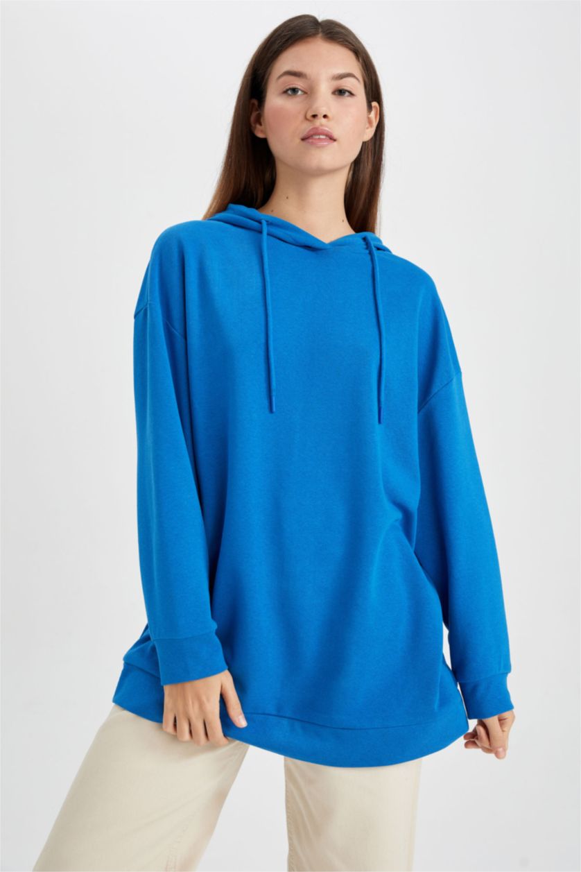 FEMME Bleu Sweatshirt tunique Coupe décontractée À capuche