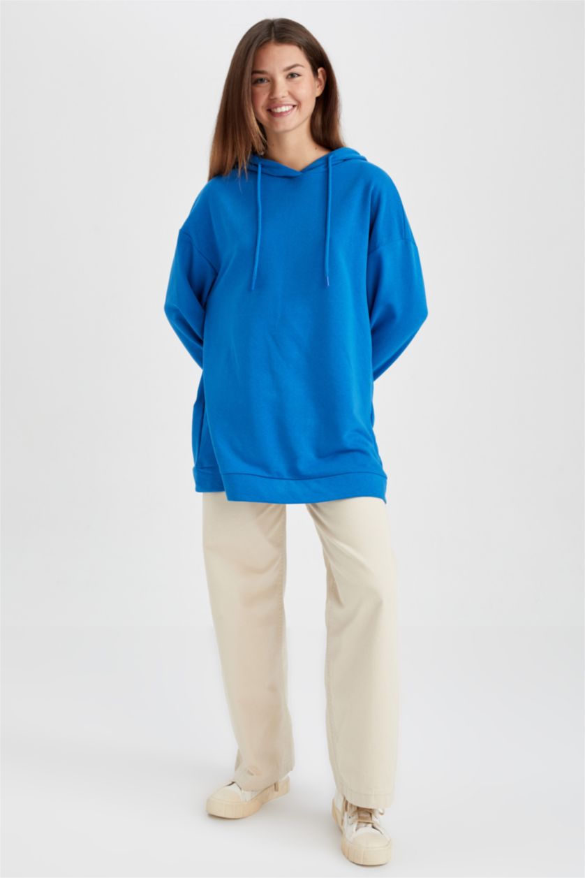 FEMME Bleu Sweatshirt tunique Coupe décontractée À capuche