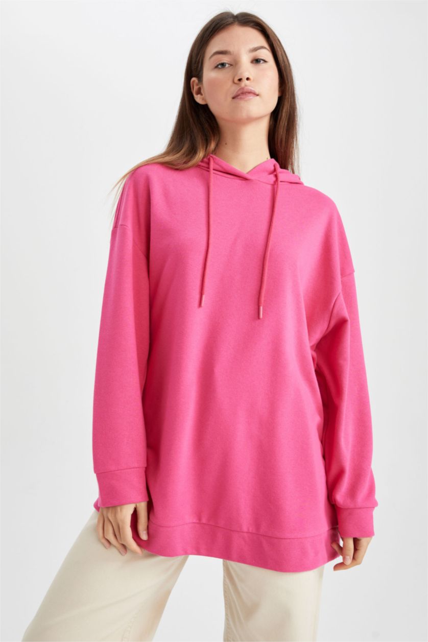 FEMME Rose Sweatshirt tunique Coupe décontractée À capuche