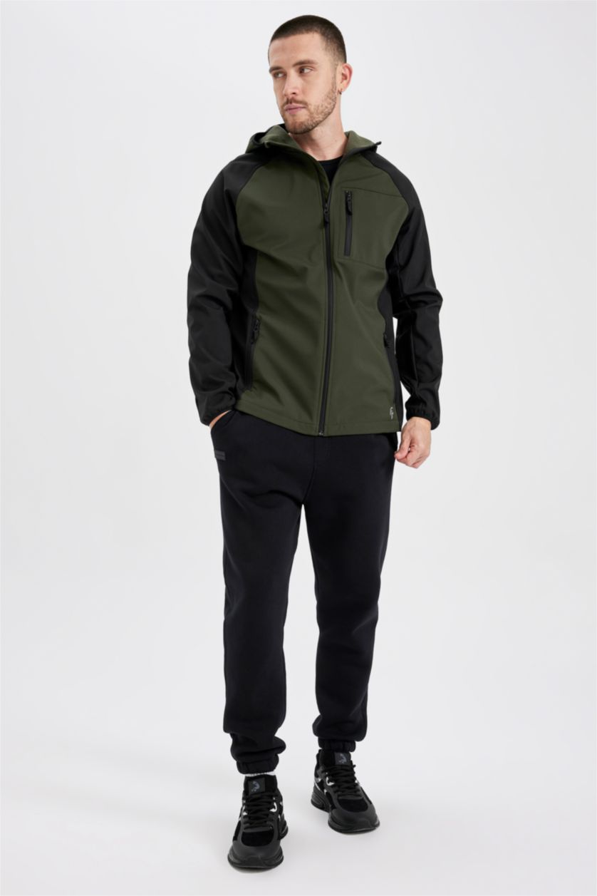 رجال كاكي داكن جاكيت سليم فيت بغطاء للرأس بفرو صناعي