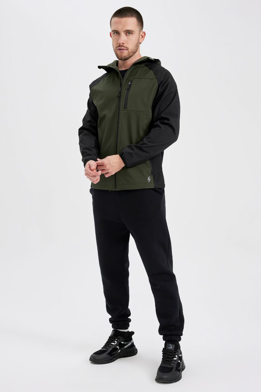 رجال كاكي داكن جاكيت سليم فيت بغطاء للرأس بفرو صناعي