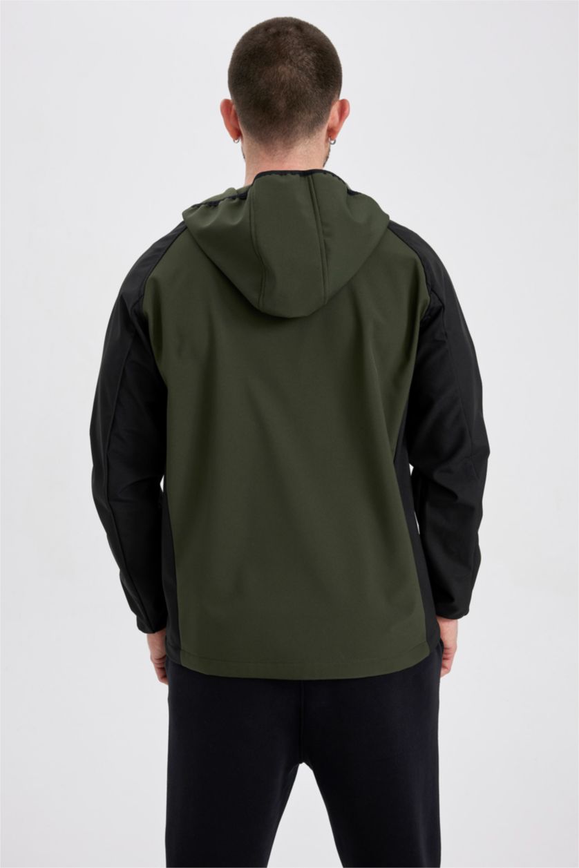 رجال كاكي داكن جاكيت سليم فيت بغطاء للرأس بفرو صناعي