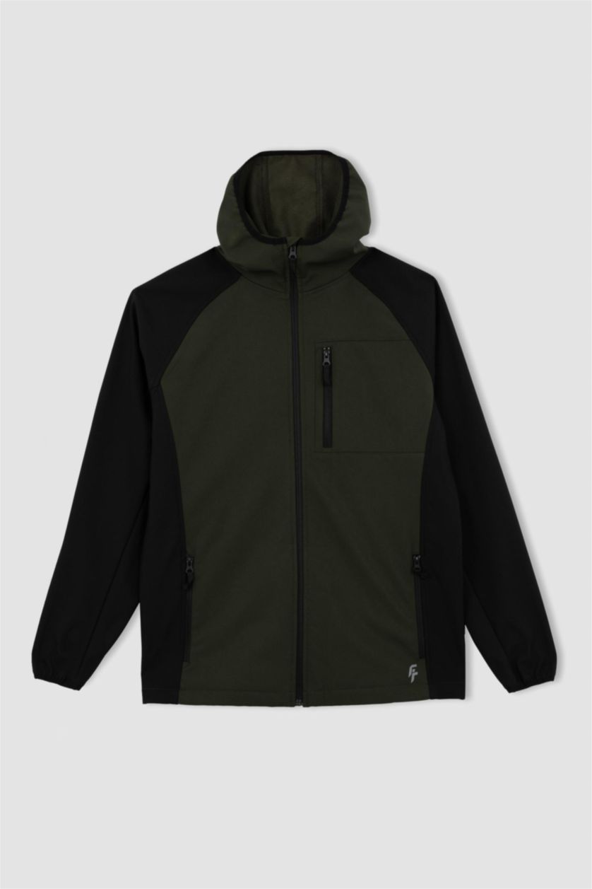 رجال كاكي داكن جاكيت سليم فيت بغطاء للرأس بفرو صناعي