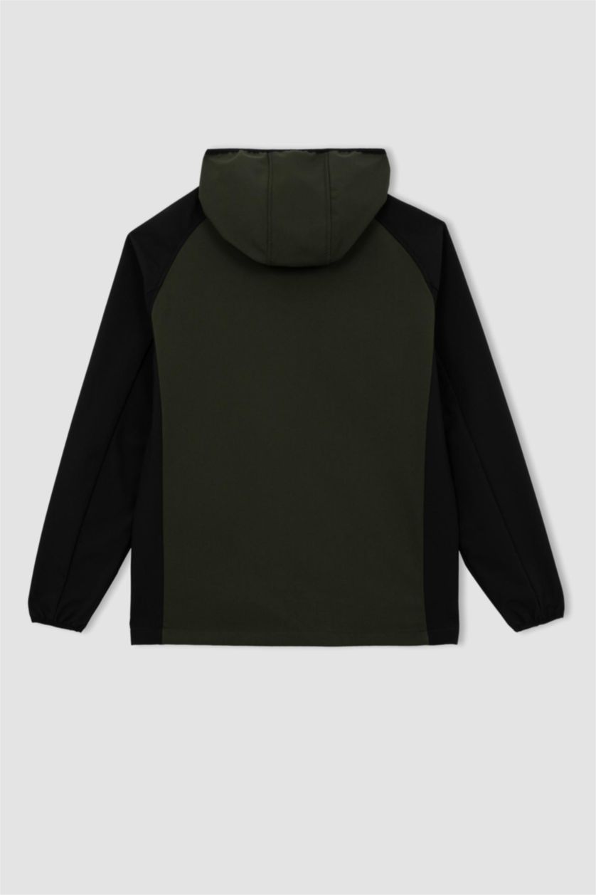 رجال كاكي داكن جاكيت سليم فيت بغطاء للرأس بفرو صناعي