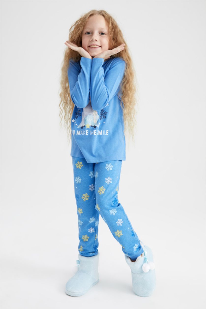 GIRLS & TEENS Blue Girls Child Frozen Long Sleeve Combed Cotton Pajamas Set