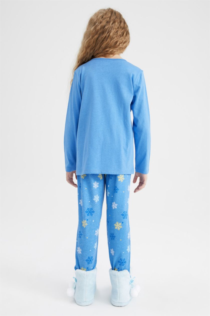 GIRLS & TEENS Blue Girls Child Frozen Long Sleeve Combed Cotton Pajamas Set