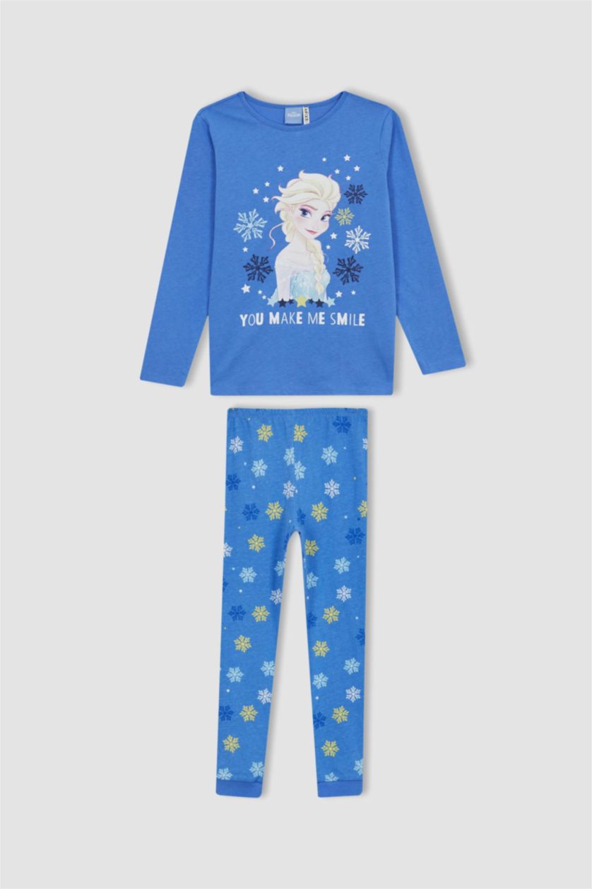 GIRLS & TEENS Blue Girls Child Frozen Long Sleeve Combed Cotton Pajamas Set