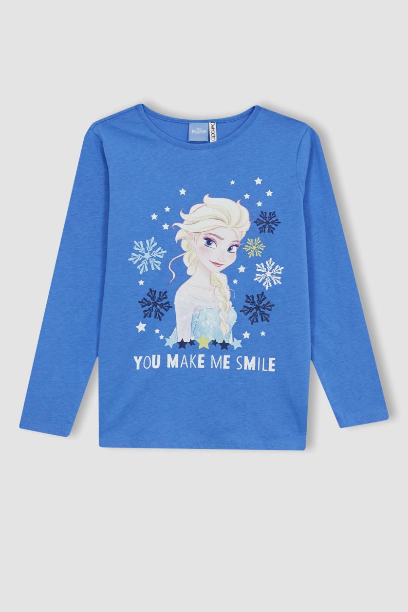 GIRLS & TEENS Blue Girls Child Frozen Long Sleeve Combed Cotton Pajamas Set
