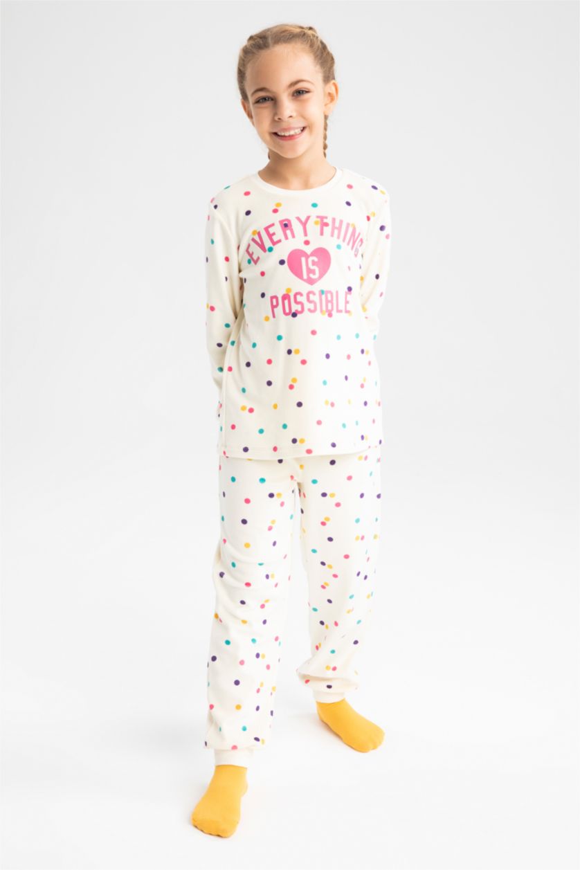 FILLES Beige Pyjama 2 Pièces En Maille Coupe Classique