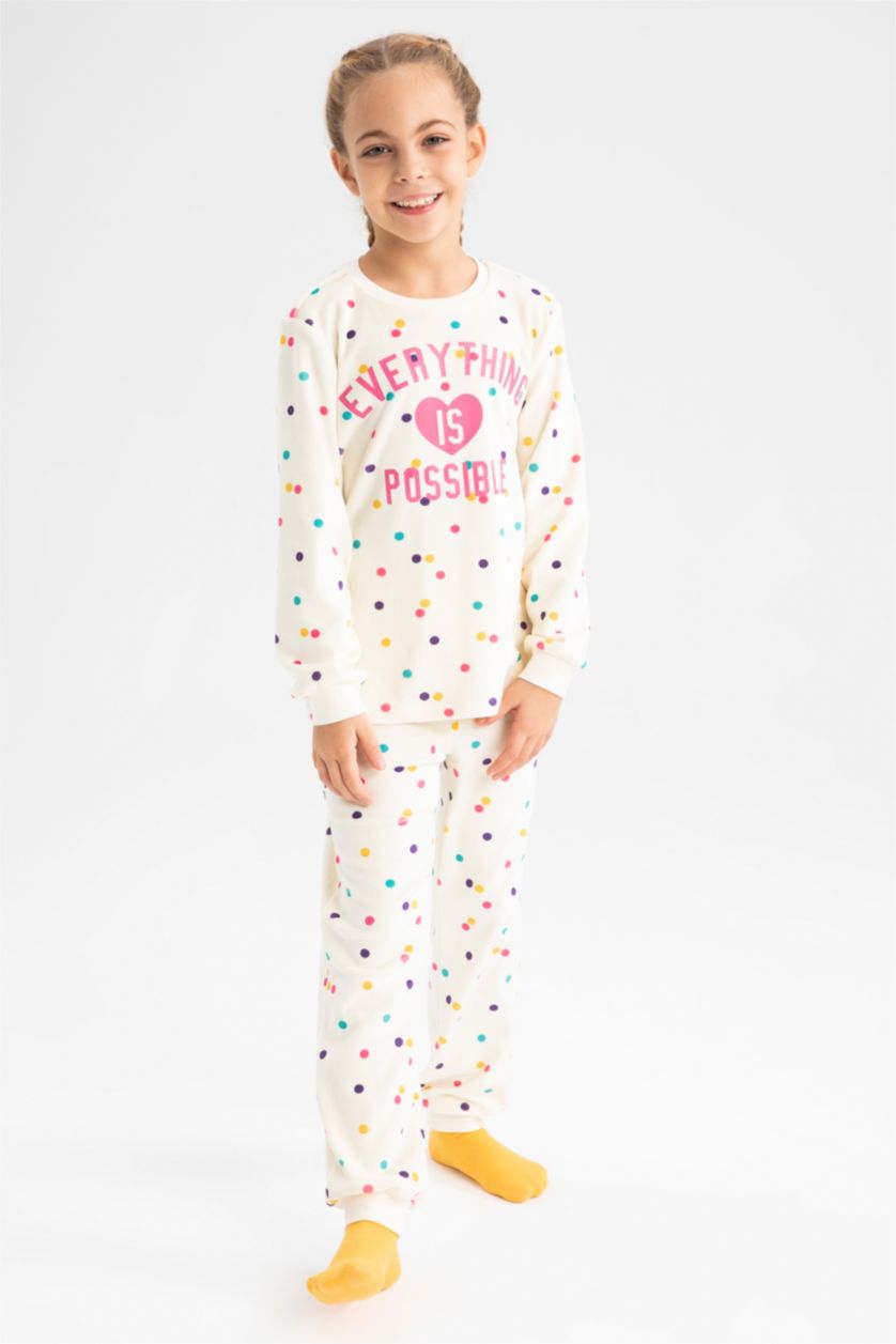 FILLES Beige Pyjama 2 Pièces En Maille Coupe Classique