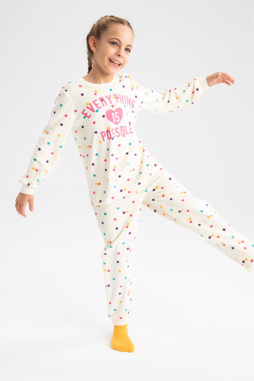 FILLES Beige Pyjama 2 Pièces En Maille Coupe Classique