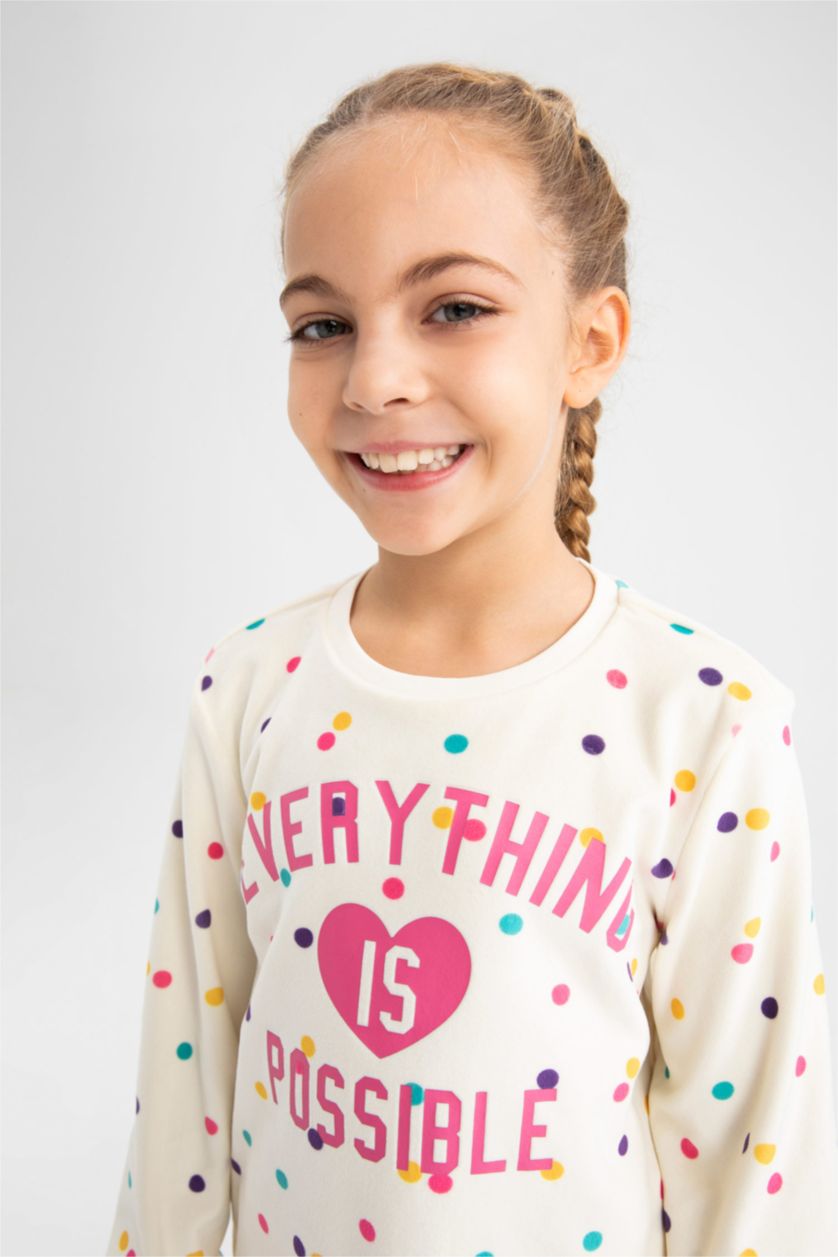 FILLES Beige Pyjama 2 Pièces En Maille Coupe Classique