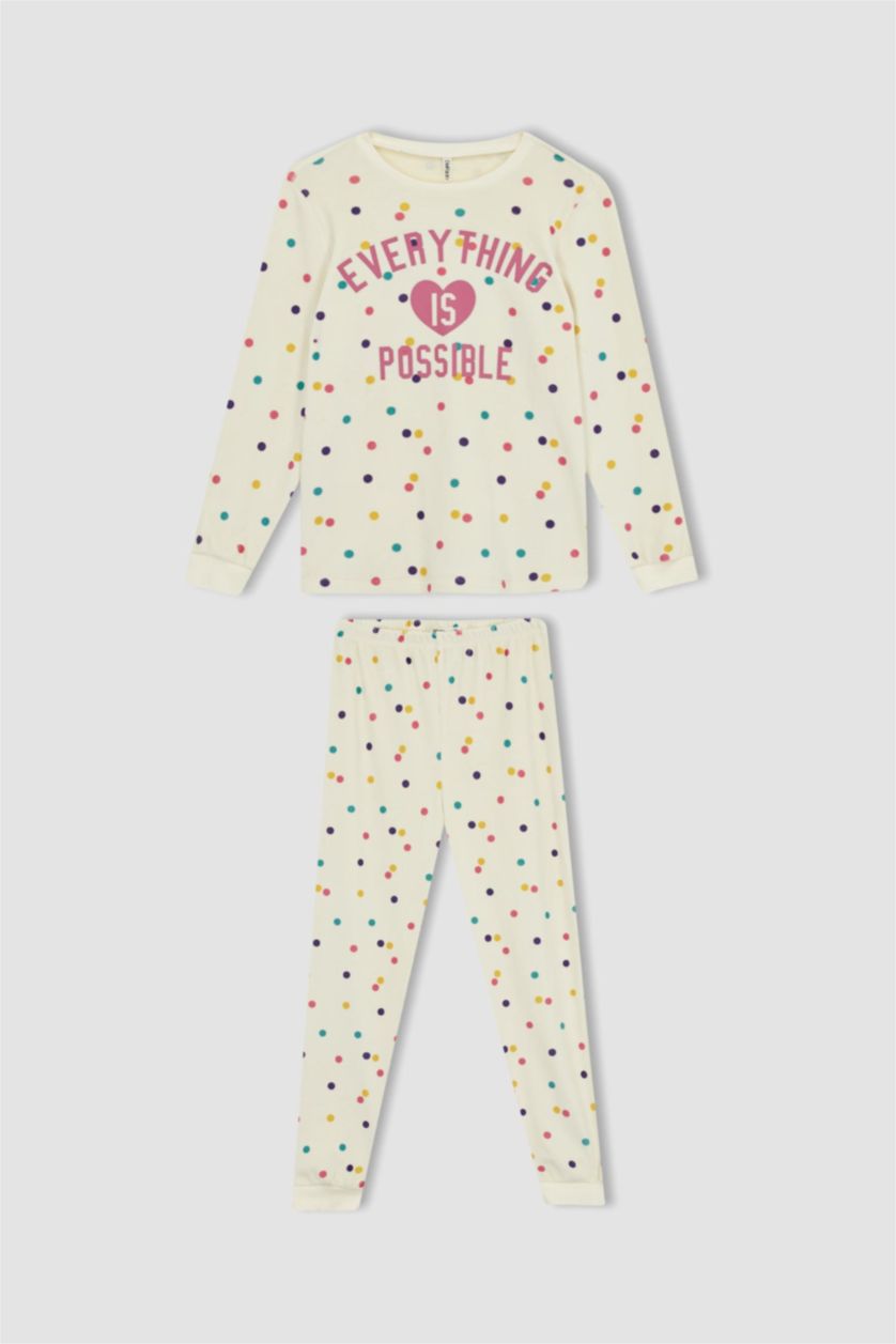 FILLES Beige Pyjama 2 Pièces En Maille Coupe Classique